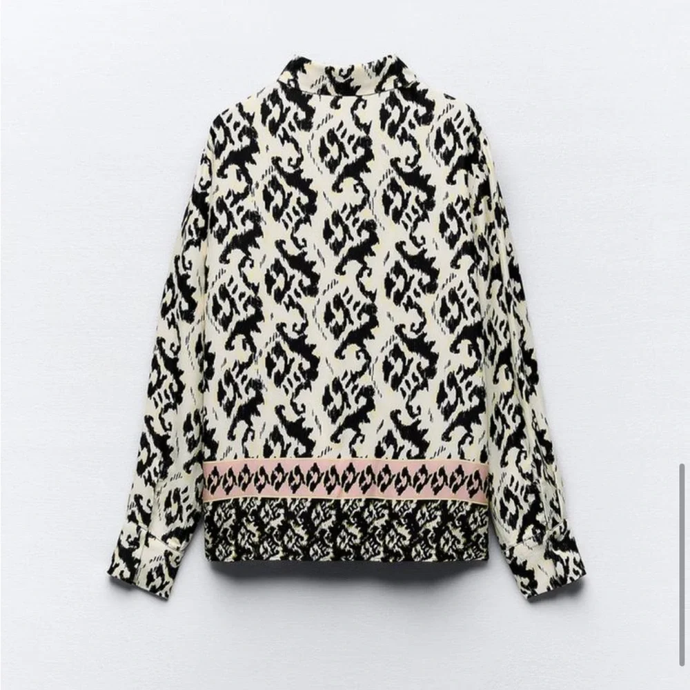 New Patterned Black and White shirt with Pink Accents - Picture 3 of 6